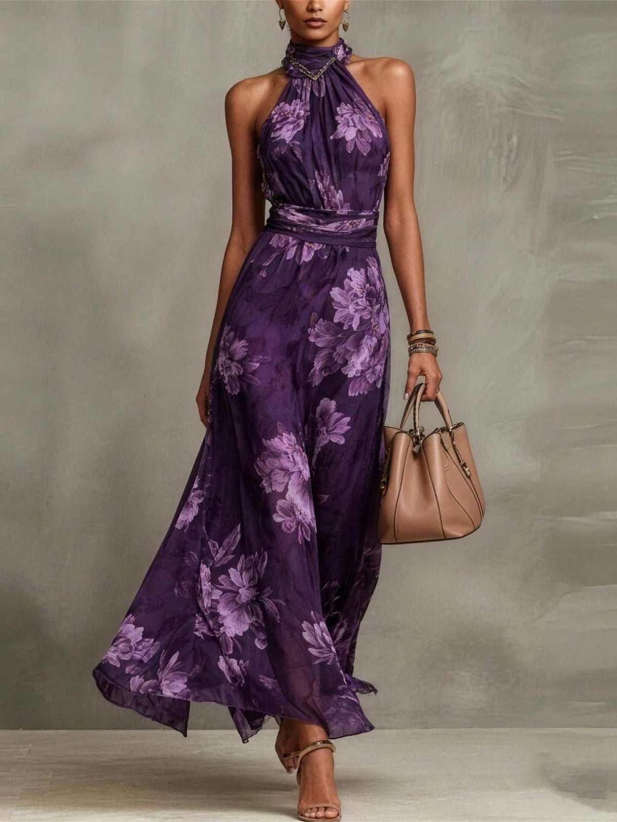 Adele | Floral Halter Maxi Dress – Wells & Rose