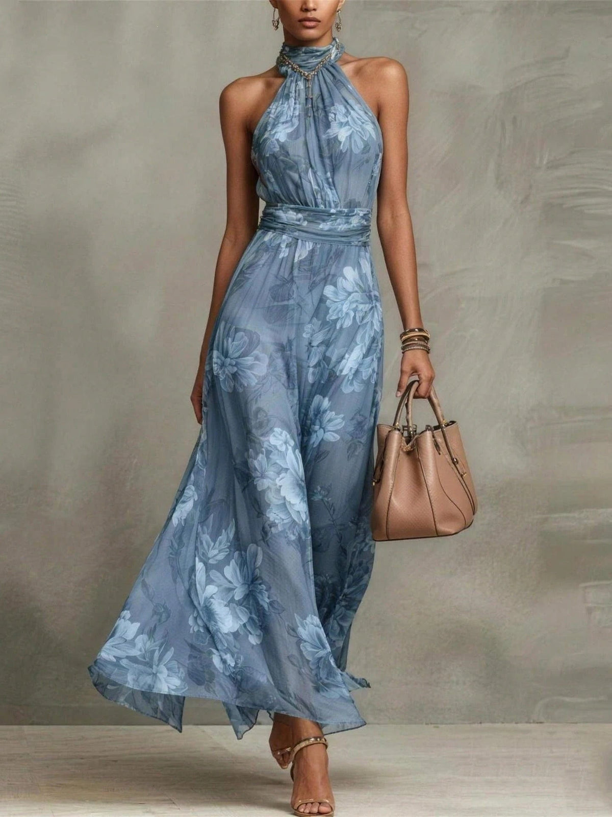 Adele | Floral Halter Maxi Dress – Wells & Rose