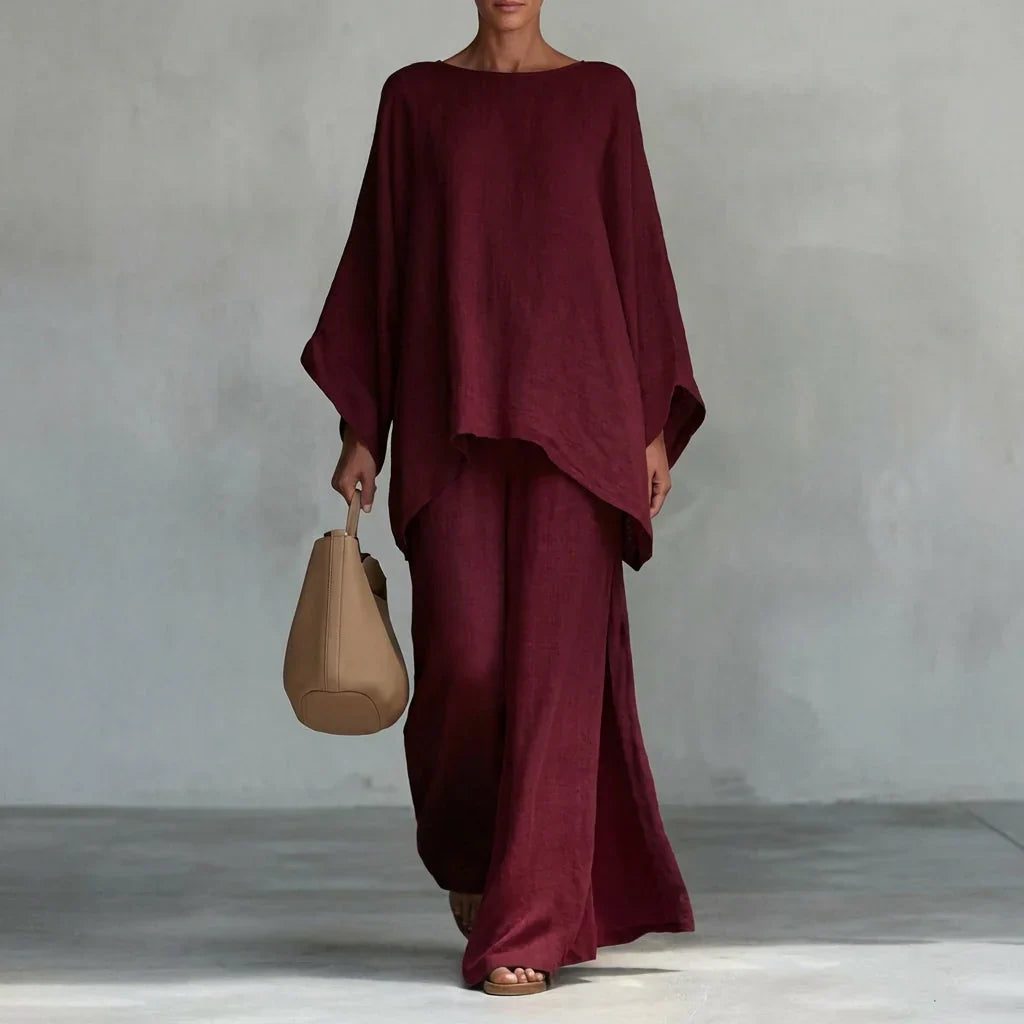 Verónica Two-Piece Set with Long Sleeve Blouse and Wide Leg Pants