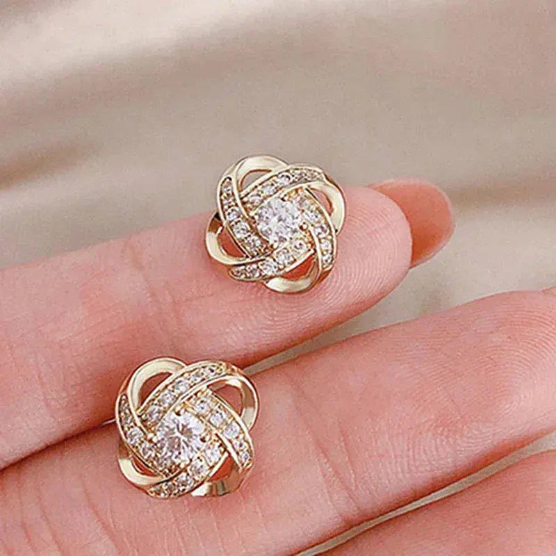 Lourdes - Gold Spiral Earrings with Crystals