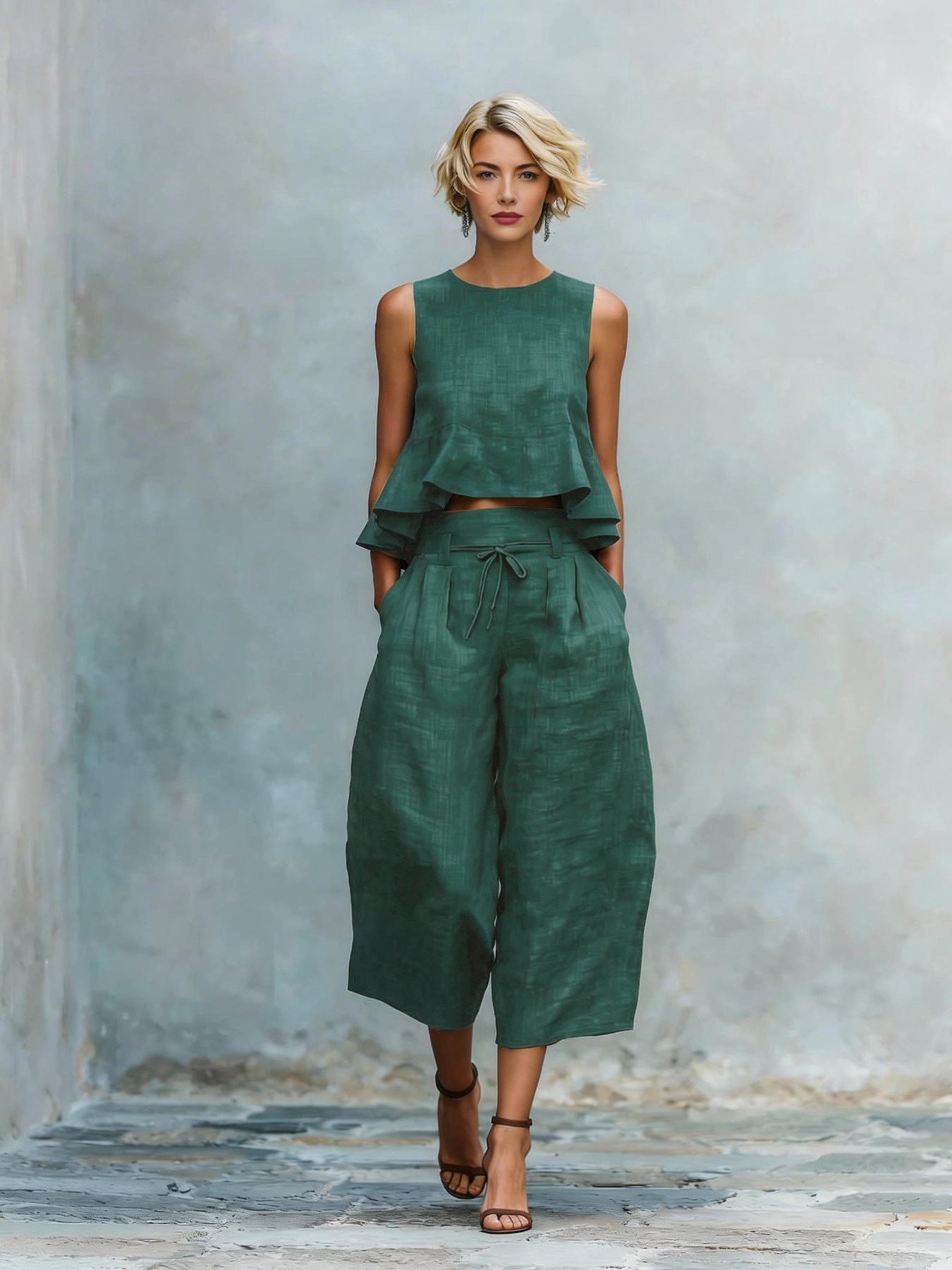 Women's Two-Piece Set with Ruffled Hem