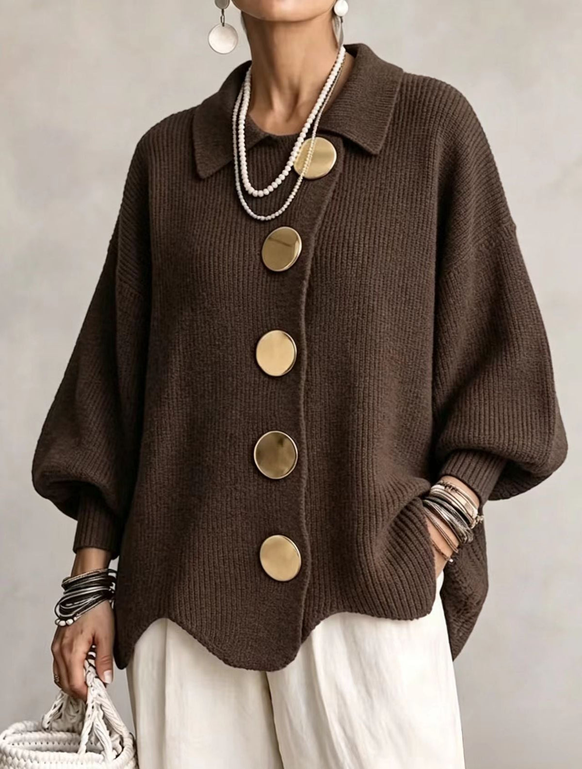Isadora | Oversized Cardigan with Metallic Buttons