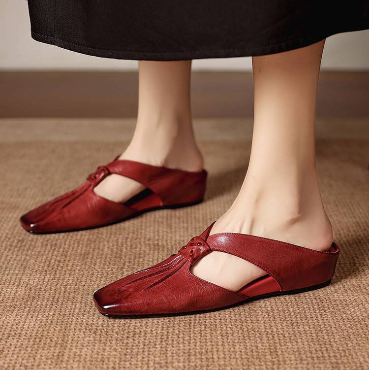 Olene | Genuine Leather Square Toe Mules