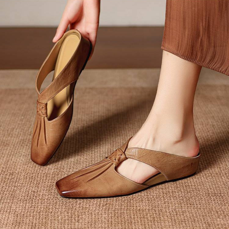 Olene | Genuine Leather Square Toe Mules