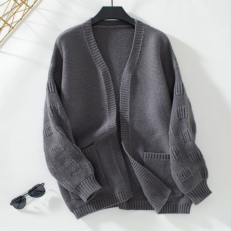 Loose-Fitting Solid Casual Cardigan with Long Sleeves
