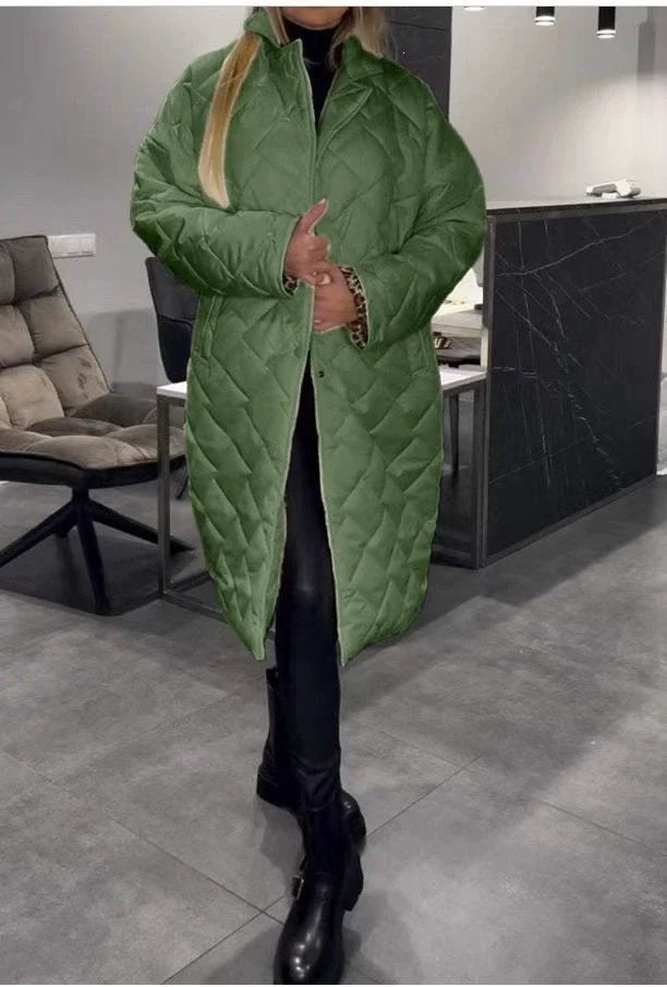 Liv™ – Quilted, reversible mid-length coat with leopard lining