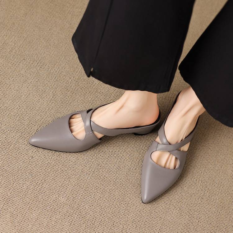 Selva | Pointed Mules with Crossed Genuine Leather Straps