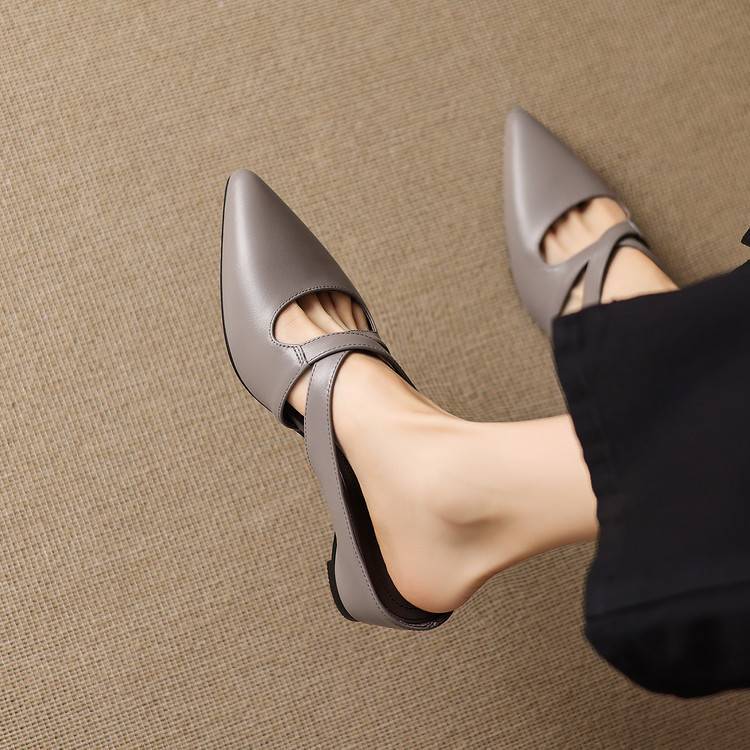 Selva | Pointed Mules with Crossed Genuine Leather Straps