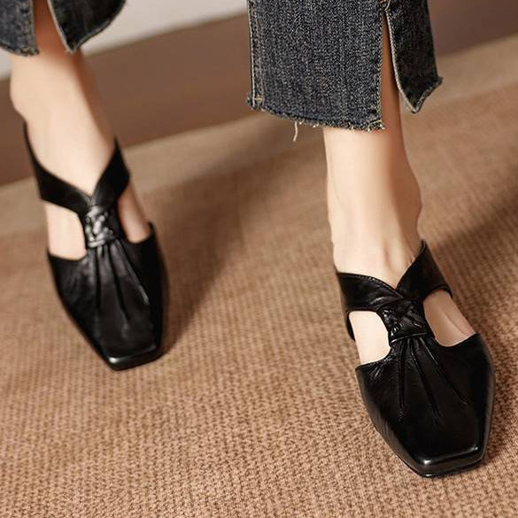 Olene | Genuine Leather Square Toe Mules