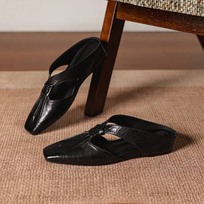 Olene | Genuine Leather Square Toe Mules