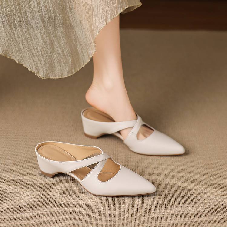 Selva | Pointed Mules with Crossed Genuine Leather Straps