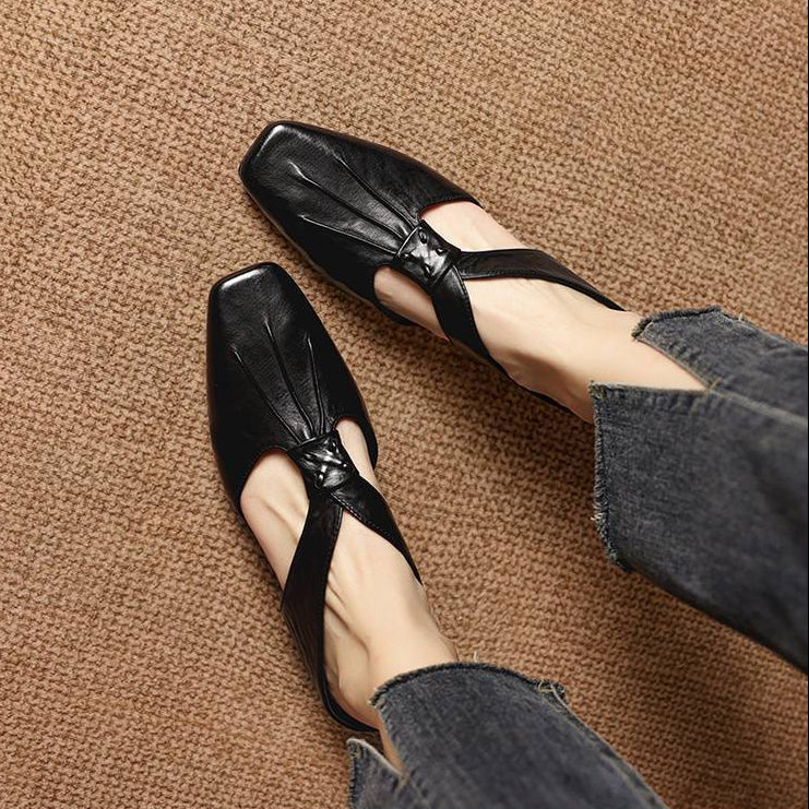 Olene | Genuine Leather Square Toe Mules