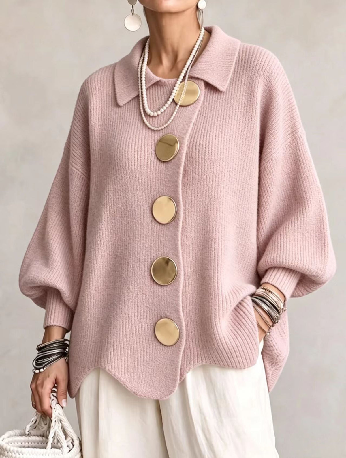 Isadora | Oversized Cardigan with Metallic Buttons