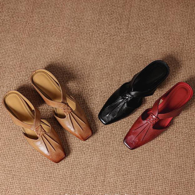 Olene | Genuine Leather Square Toe Mules