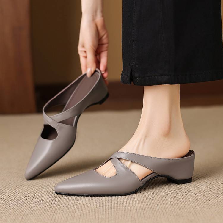 Selva | Pointed Mules with Crossed Genuine Leather Straps