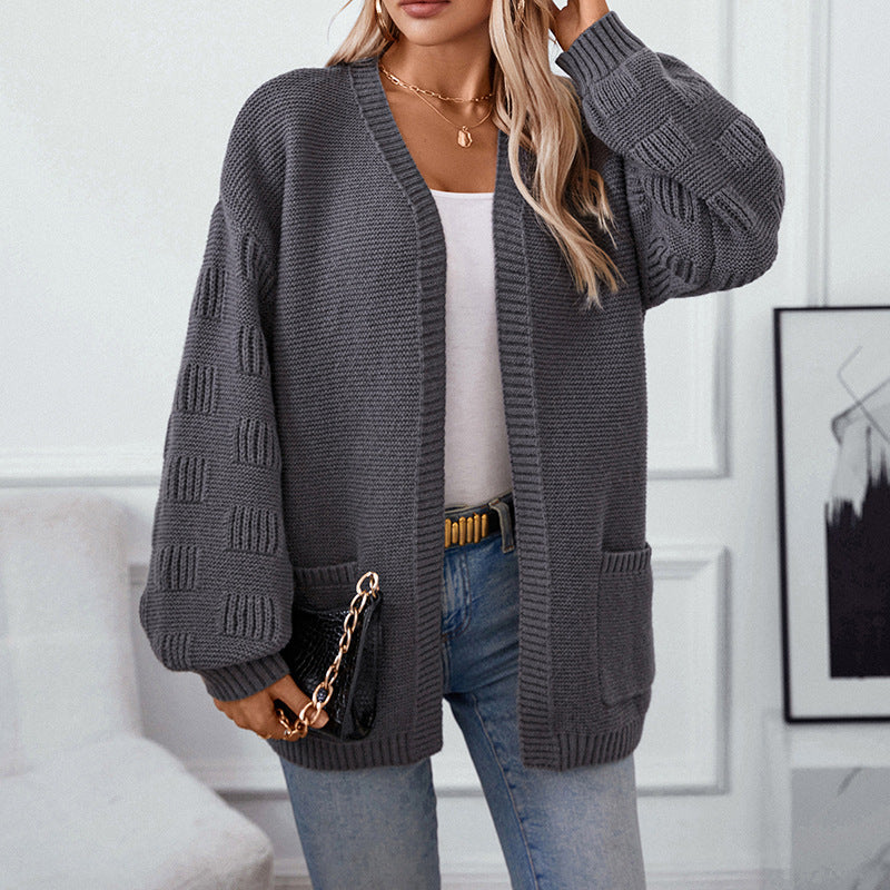 Loose-Fitting Solid Casual Cardigan with Long Sleeves