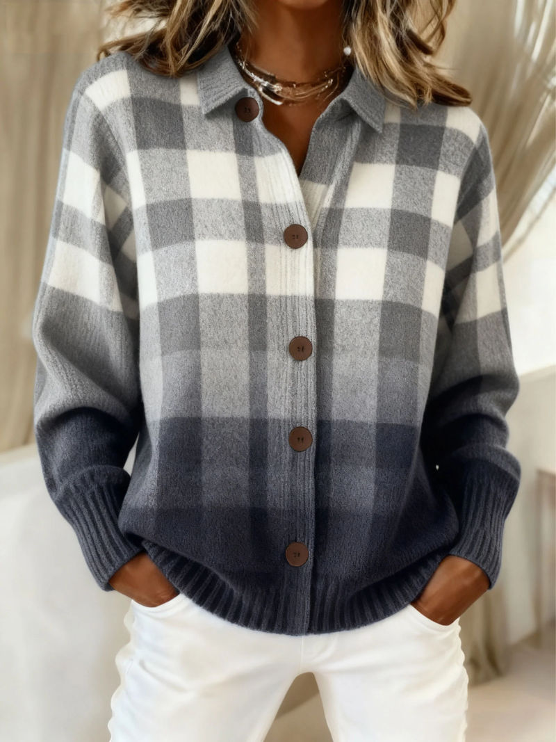 Margueriteâ„¢ | Ombre Plaid Button Cardigan