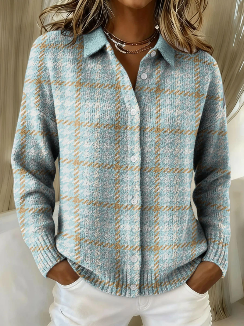 Kinsleighâ„¢ | Sky Plaid Button Cardigan