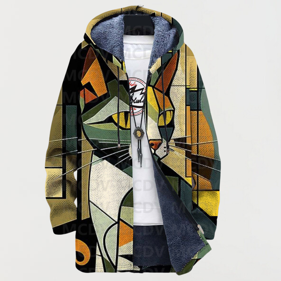 Emerson | Geometric Cat Print Cardigan – Wells & Rose