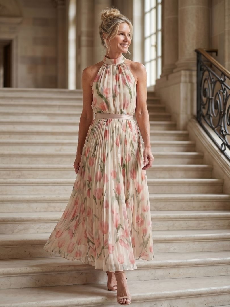 Ellis & Johnson™ | Halter Neck Floral Midi Dress