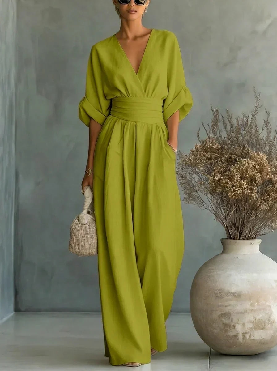 Imani | V-Neck Fitted-Waist Jumpsuit