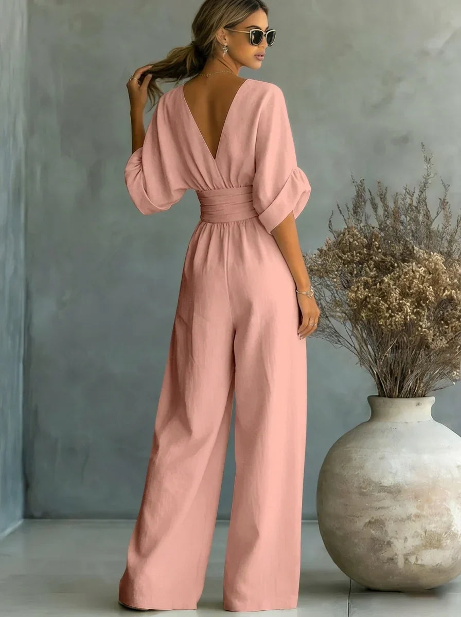 Imani | V-Neck Fitted-Waist Jumpsuit