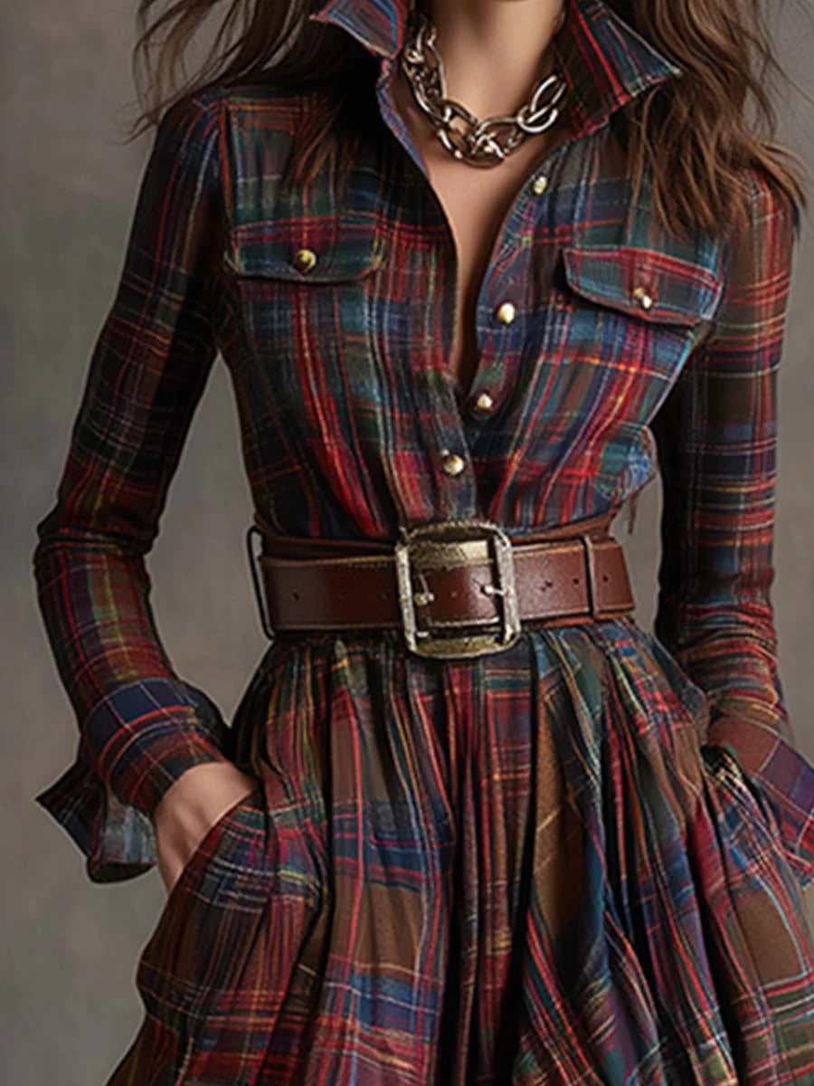 BÉATRICE | Plaid Belted Maxi Dress