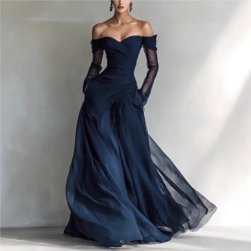 Beatrice | Off-Shoulder Sheer-Sleeve Maxi – Wells & Rose