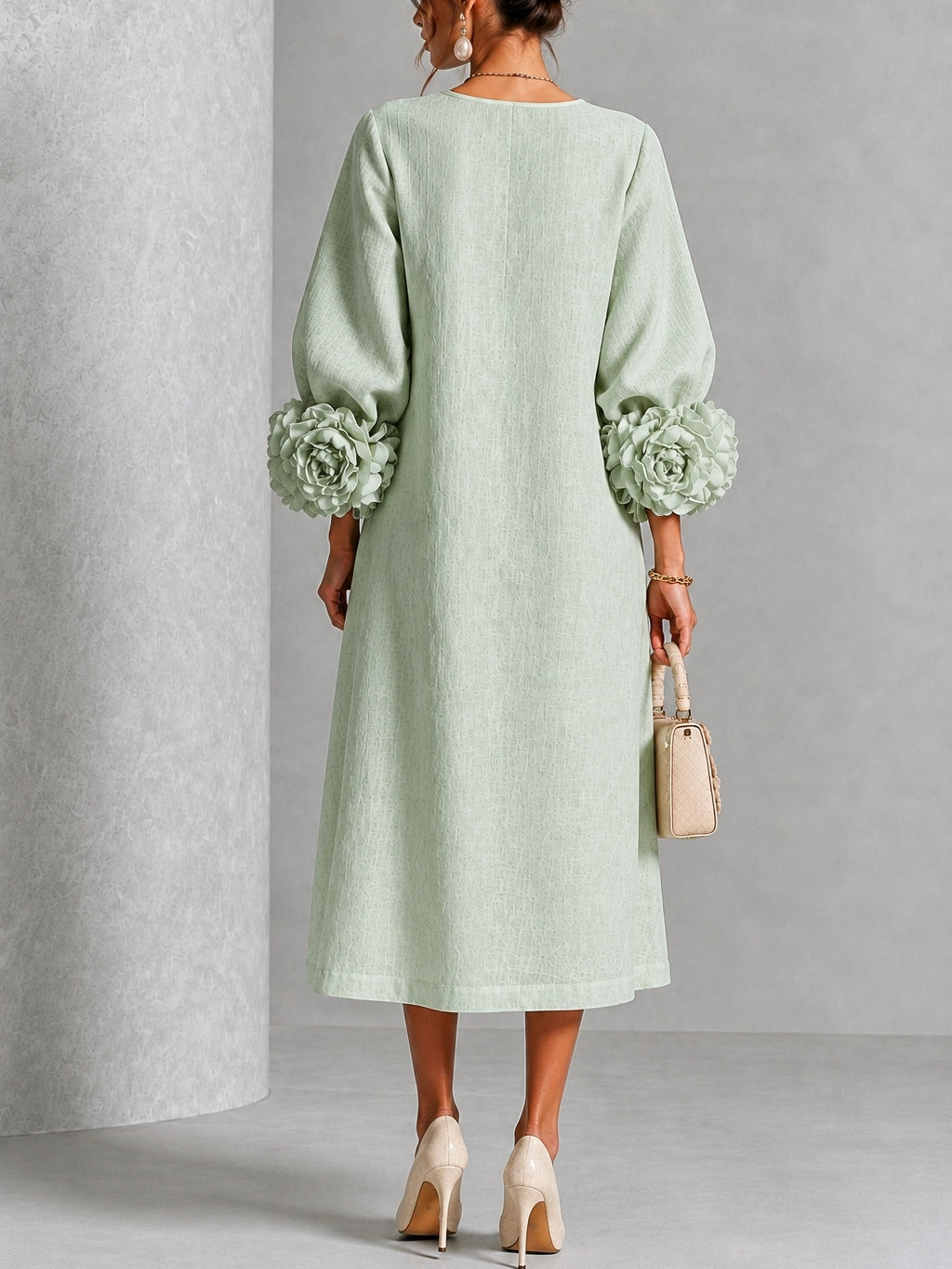 Theodosia | Rosette-Cuff Button Midi Dress – Wells & Rose