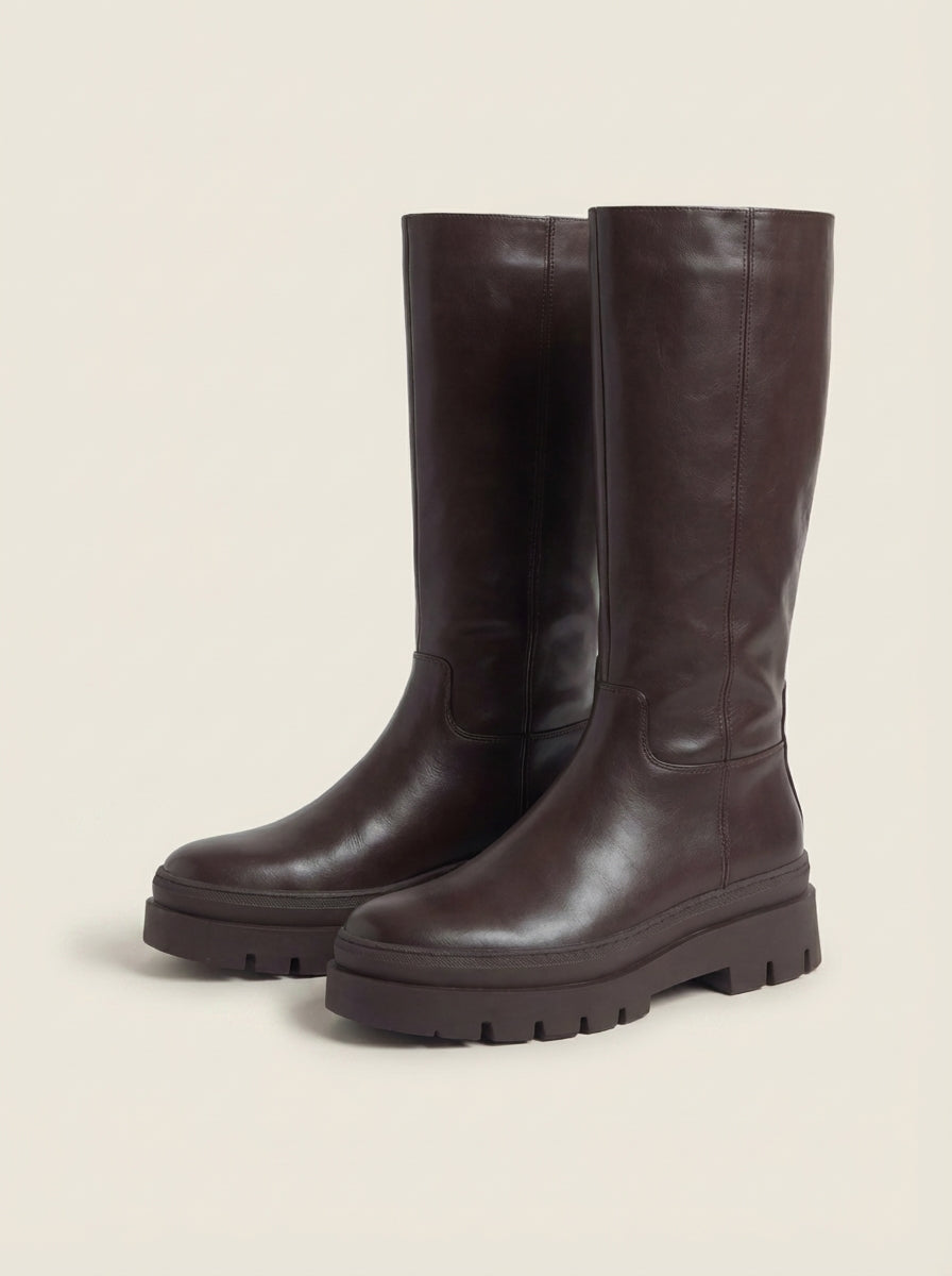 IRIA | Brown Knee-High Lug-Sole Boots – Wells & Rose