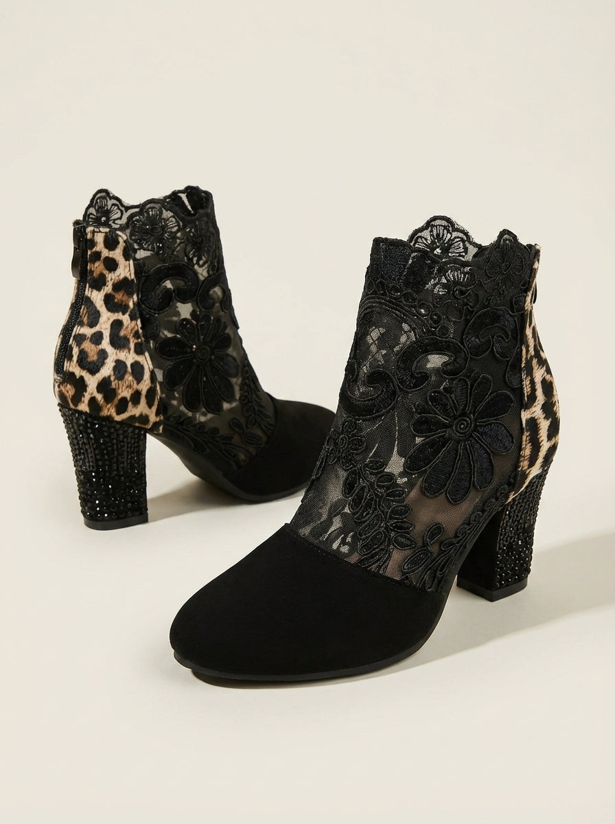 LUCINDA | Lace Ankle Boots with Block Heel – Wells & Rose