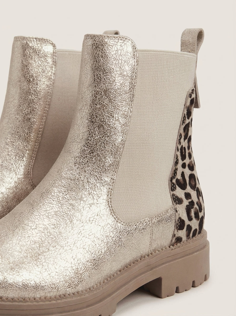 BRYNN | Gold Chelsea Boots with Leopard Heel – Wells & Rose