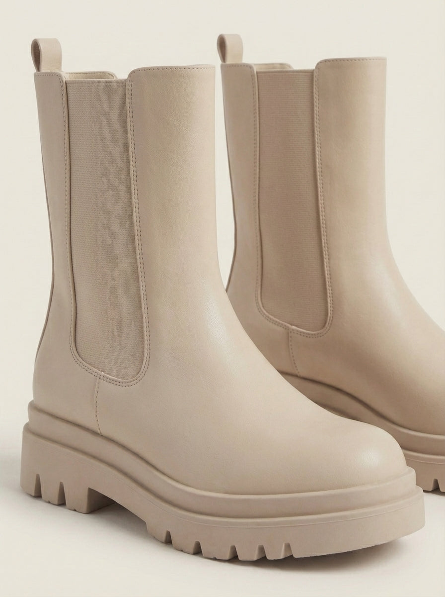 HADLEY | Beige Lug-Sole Chelsea Boots – Wells & Rose