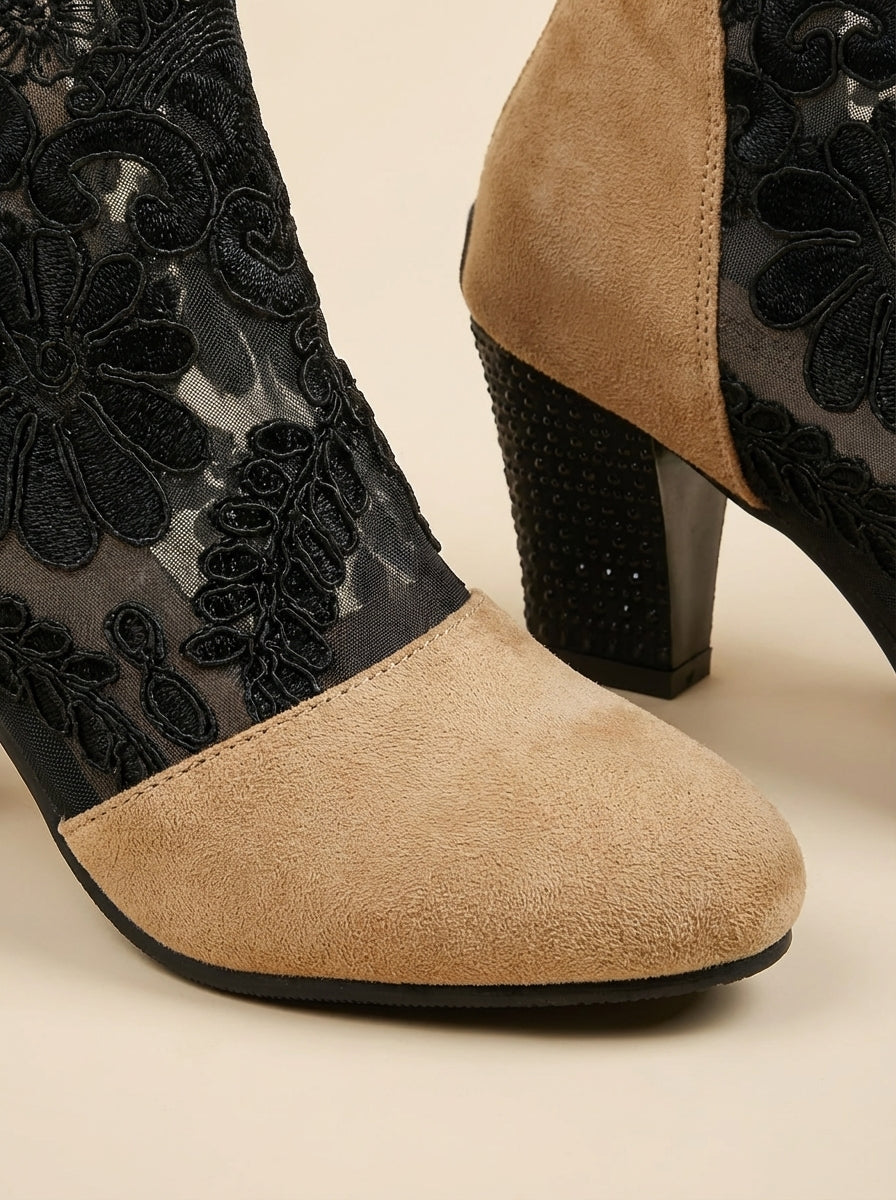 LUCINDA | Lace Ankle Boots with Block Heel – Wells & Rose