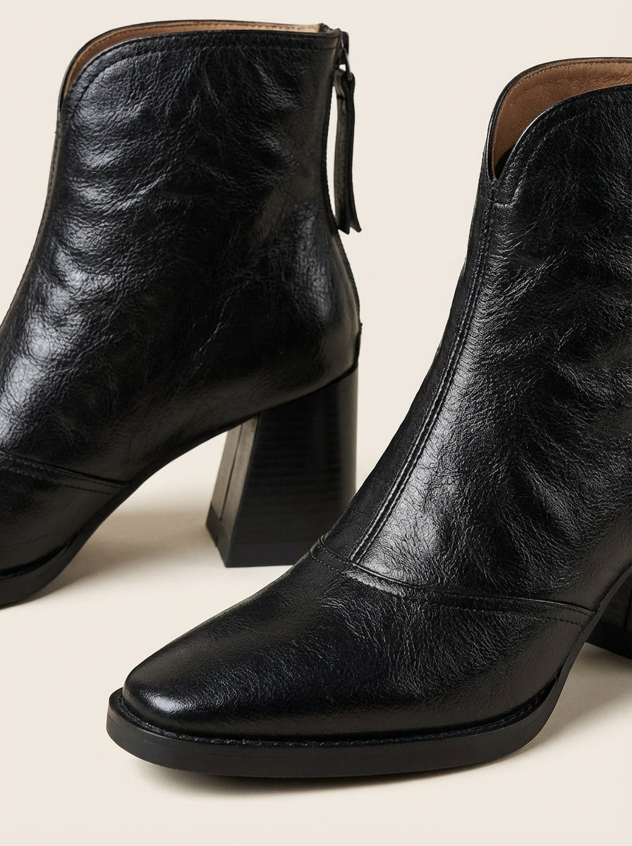 CLAUDIA | Square-Toe Block-Heel Ankle Boots – Wells & Rose