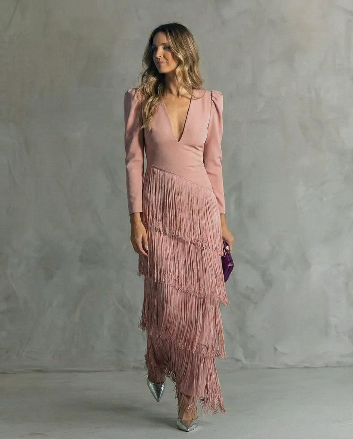 Elegant Fringe Sleeve Midi Dress