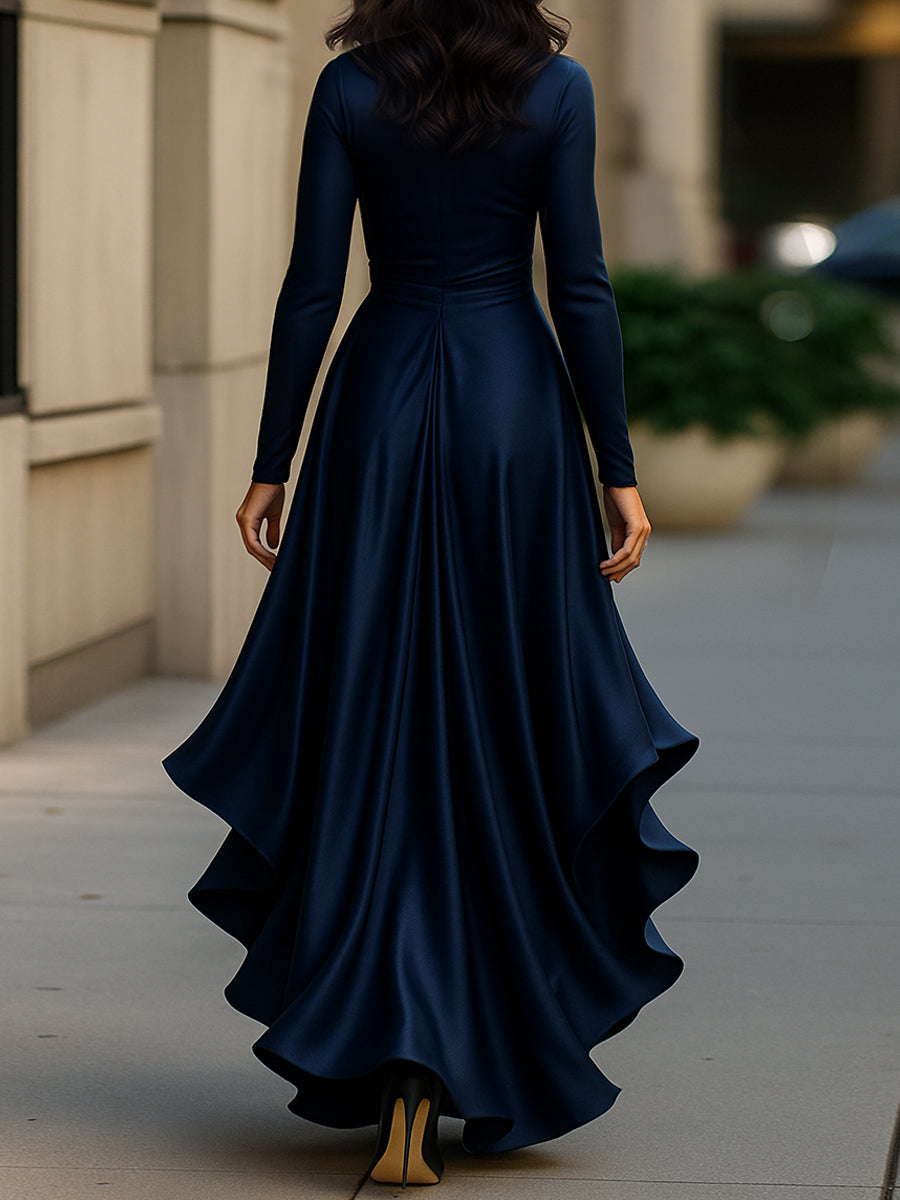 Elegant Satin Ruffle Maxi Dress