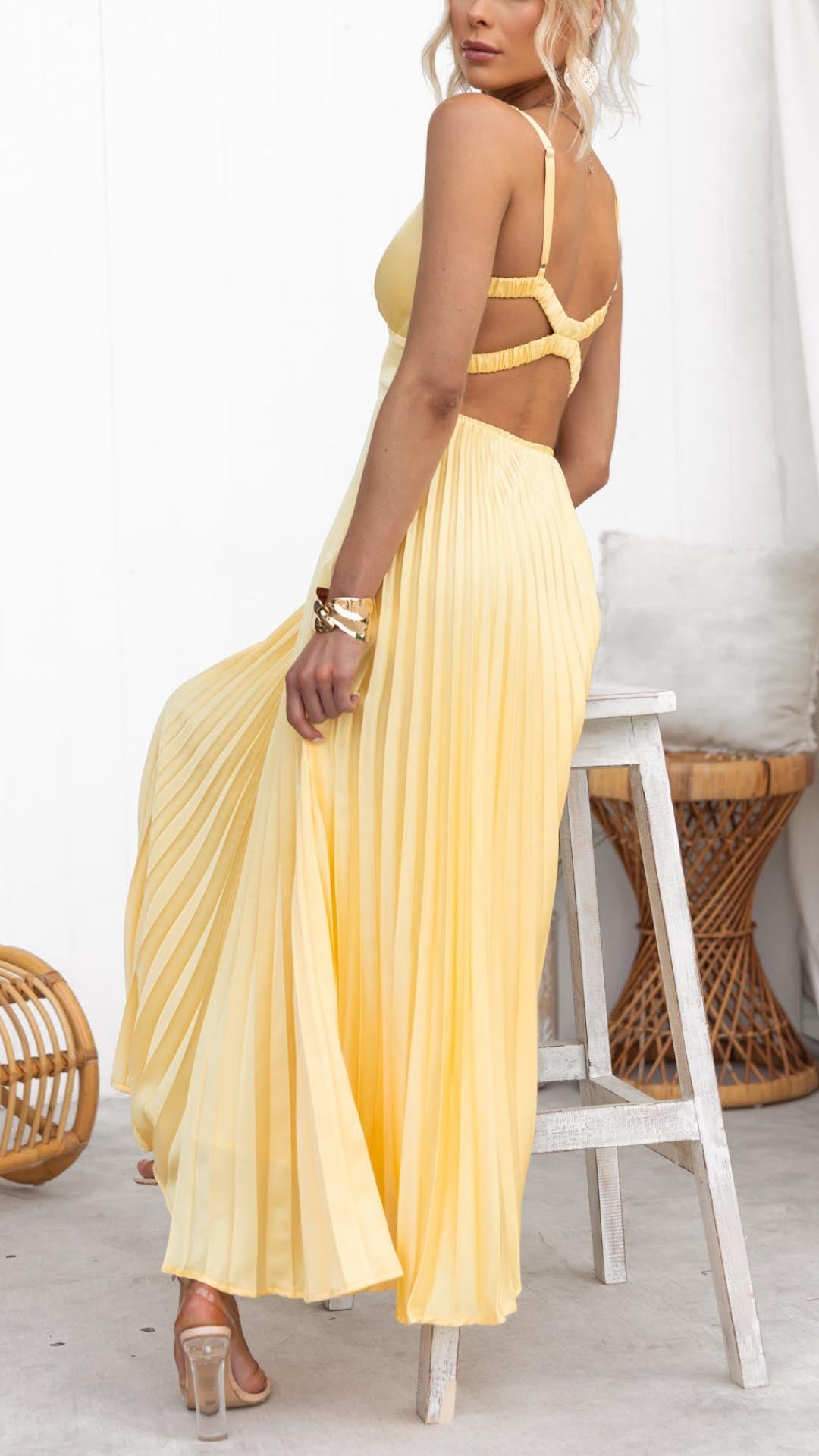 Ellis & Johnson™ | Pleated V-Neck Maxi Dress