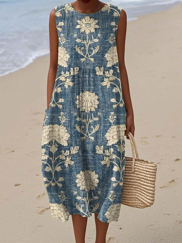 Imani | Tapestry Print Sleeveless Midi Dress