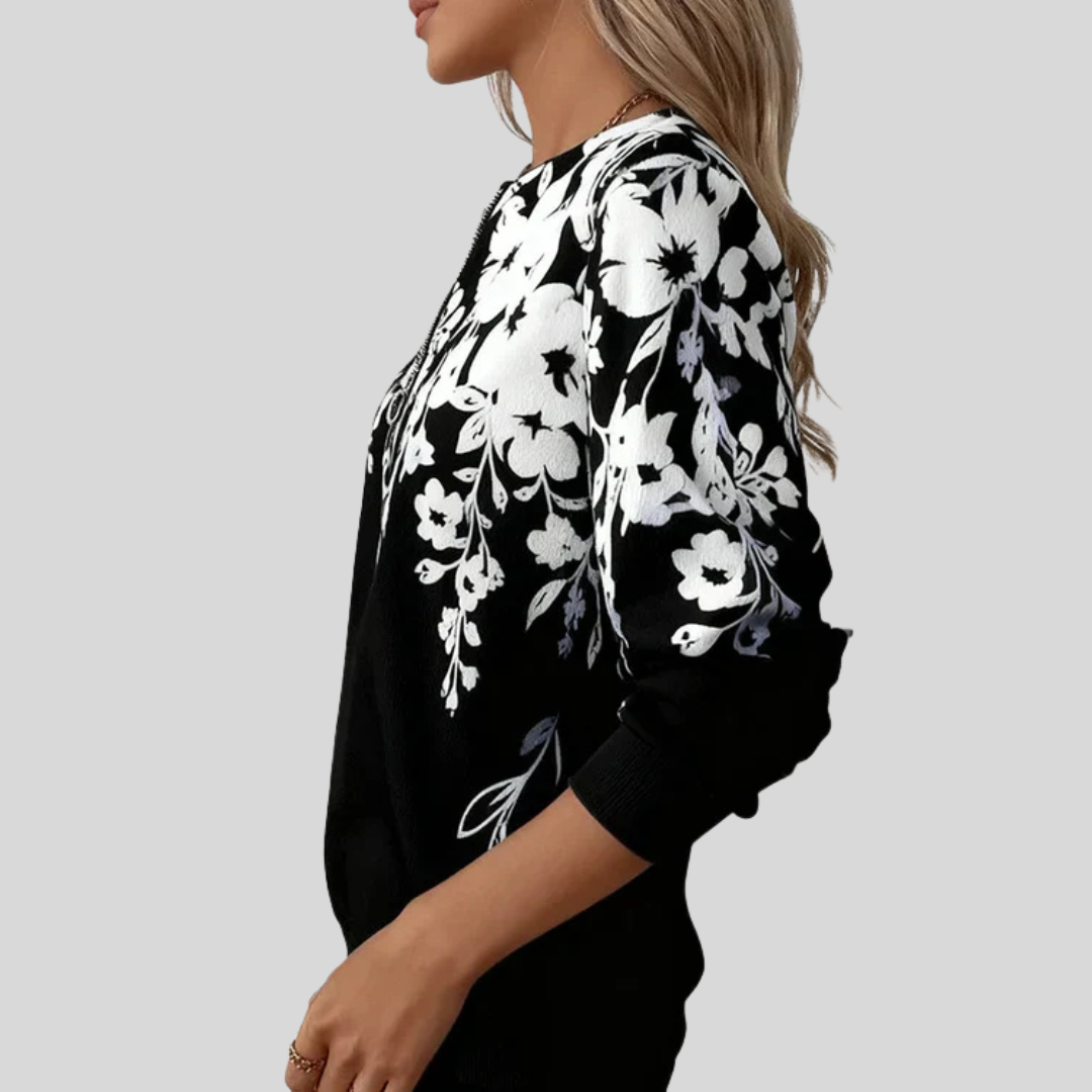 Crimson | Floral Print Zip Sweatshirt – Wells & Rose