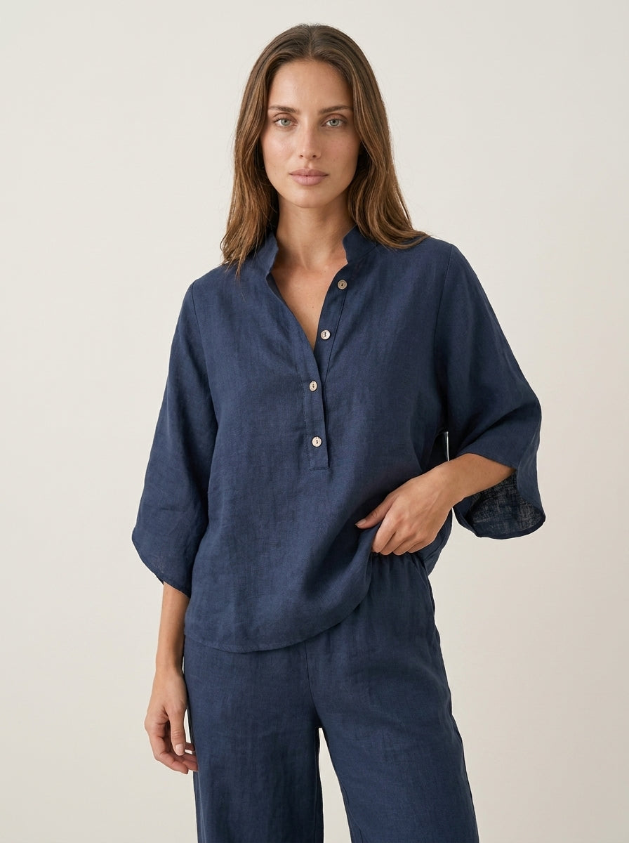 Maribel - Linen Set with Batwing Sleeves and Wide Pants