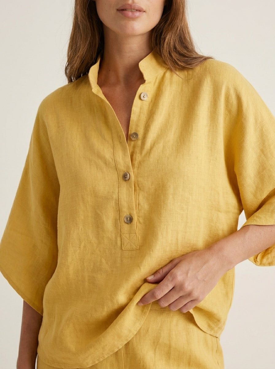 Maribel - Linen Set with Batwing Sleeves and Wide Pants