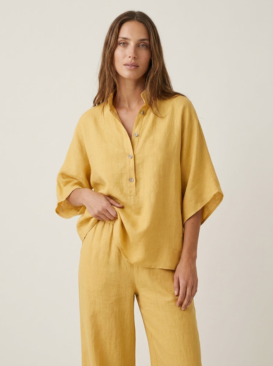Maribel - Linen Set with Batwing Sleeves and Wide Pants