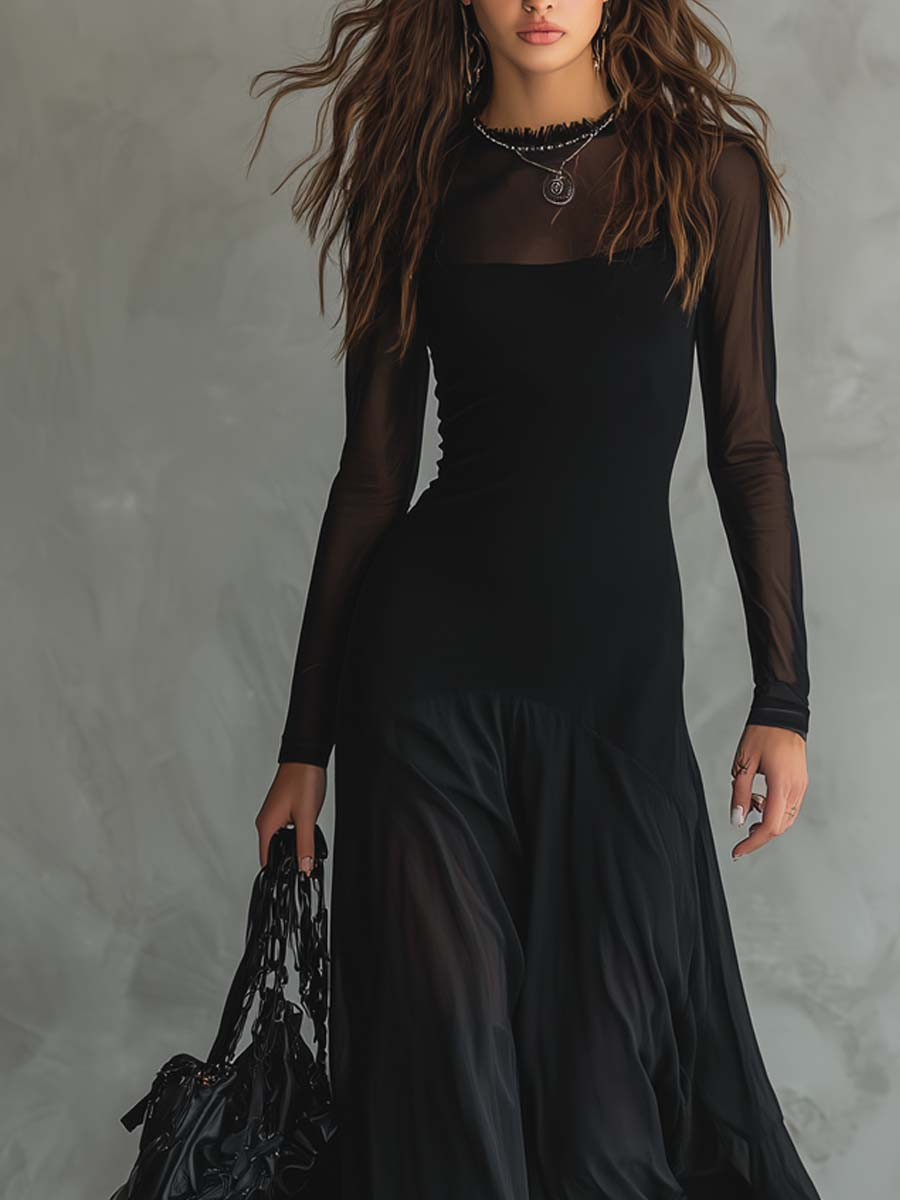Diane | Loose-Fit Sheer-Sleeve Maxi Dress – Wells & Rose