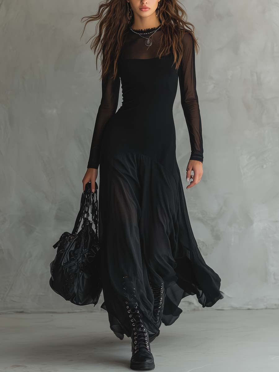Diane | Loose-Fit Sheer-Sleeve Maxi Dress – Wells & Rose