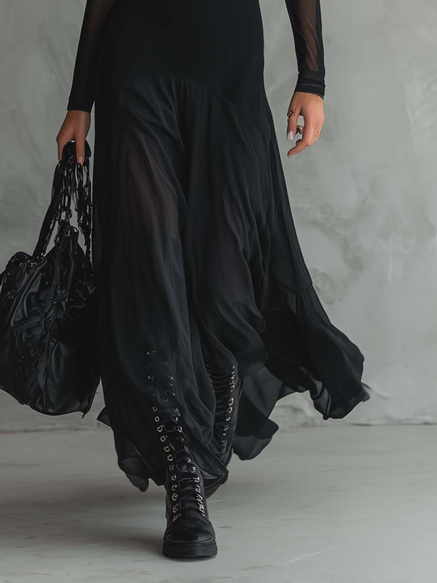 Diane | Loose-Fit Sheer-Sleeve Maxi Dress – Wells & Rose
