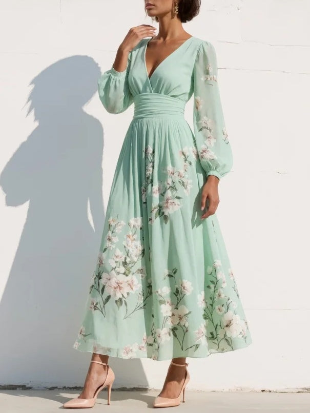 Cisella | Light Green Floral Midi Dress