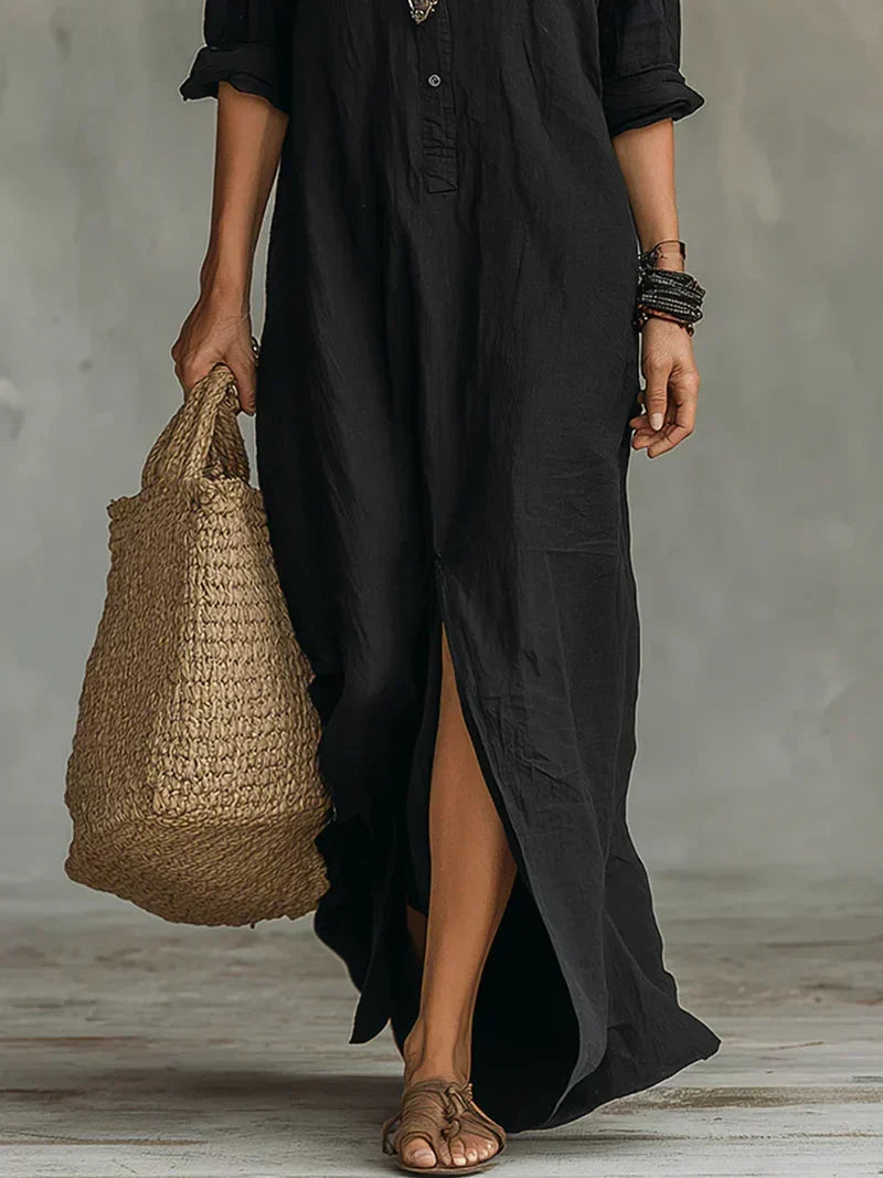 Céline Black Maxi Dress with Volume and Buttons