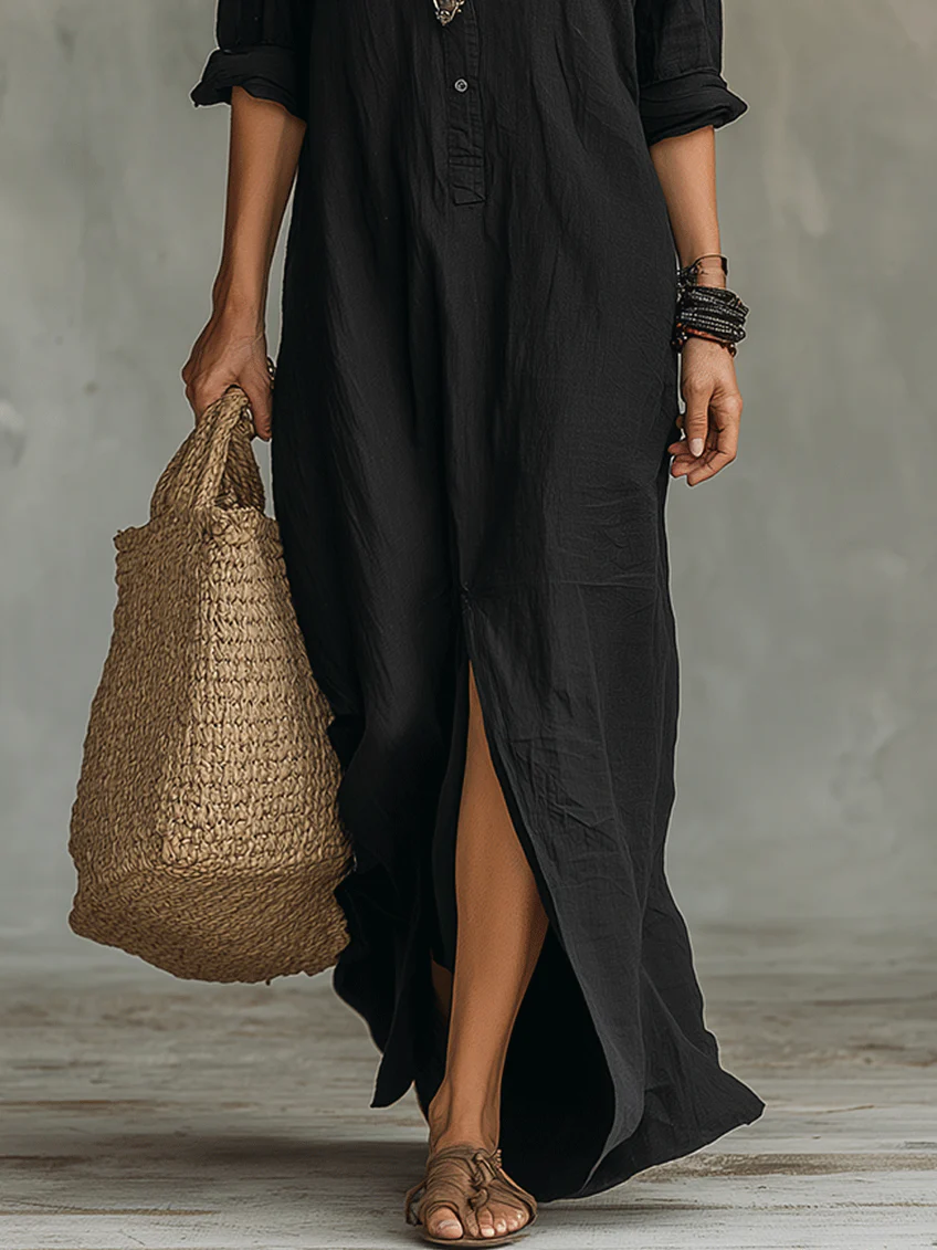 Maya | Black Button-Front Maxi Dress