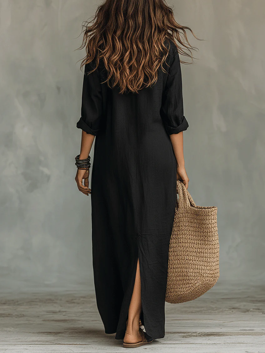 Maya | Black Button-Front Maxi Dress